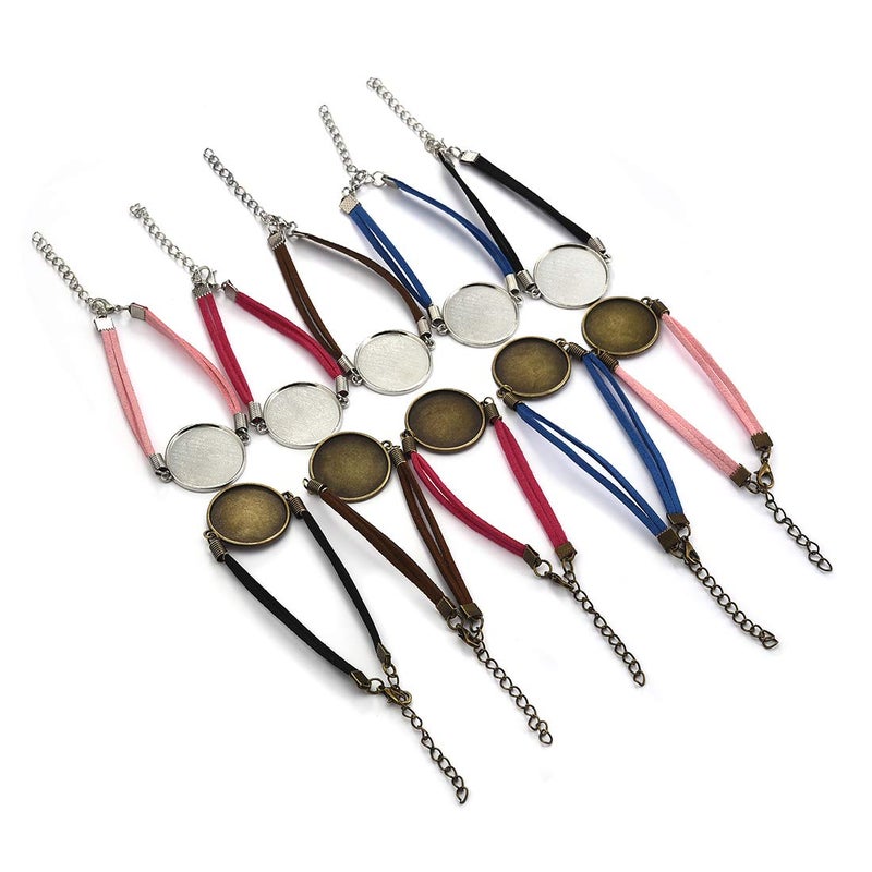 DROLE 40Pcs 25mm Adjustable Leather Cabochon Bracelet Blanks Set-20Pcs Bracelet Bezel for Jewelry Making and 20Pcs 25mm Transparent Glass Dome Cabochon for Bracelet Making Multi-25mm C - Image 2
